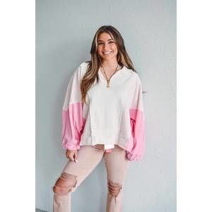 NEW BUCKETLIST kenzie collared v-neck top in pink